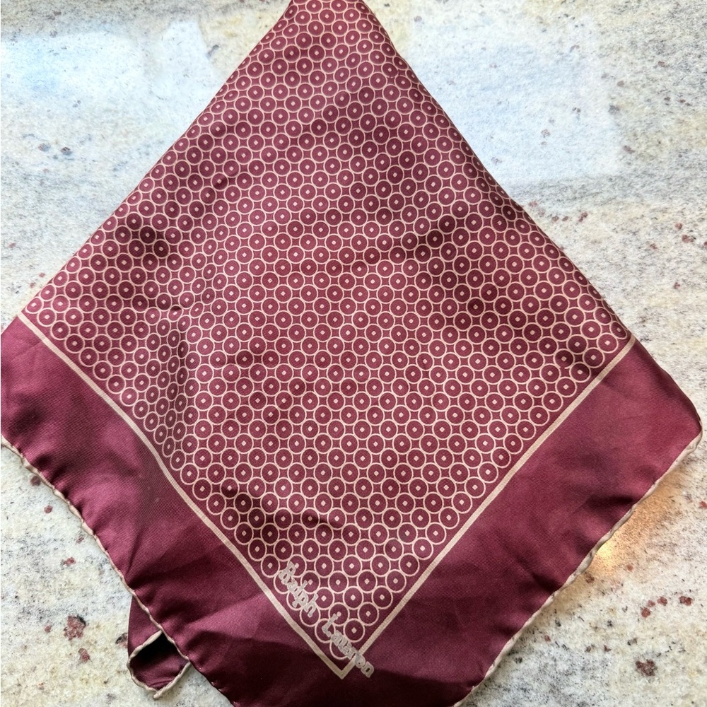 Ralph Lauren Burgundy and Beige Pocket Square Vintage